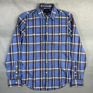 Lucky Brand Flannel Shirt Mens Small Blue Plaid Long Sleeve Button Up